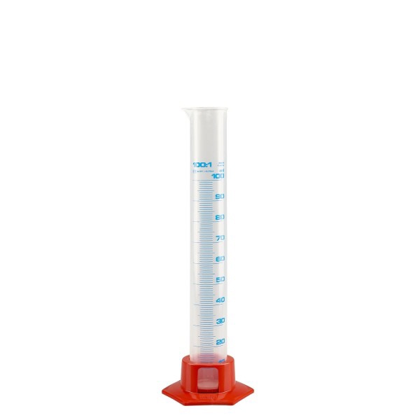 100ml Messzylinder PP- graduiert mit orangem Fuss
