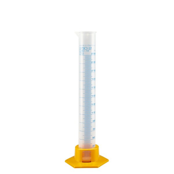 250ml Messzylinder PP- graduiert mit gelbem Fuss