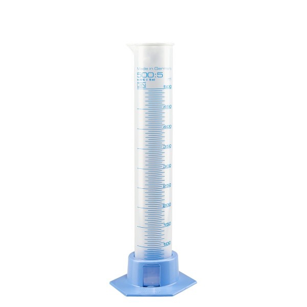500ml Messzylinder PP- graduiert m- hellblauem Fuss