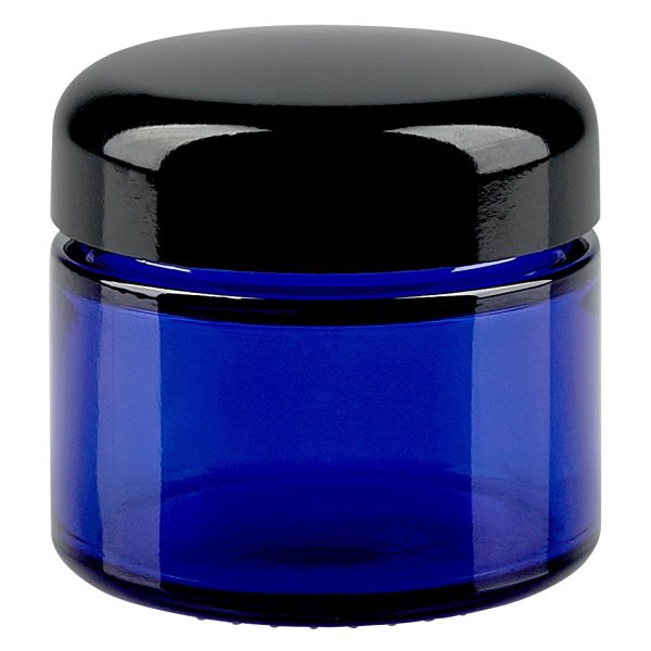 Glastiegel 50ml royalblau- mit schwarzem Deckel