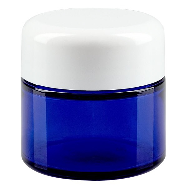 Glastiegel 50ml royalblau- mit weissem Deckel