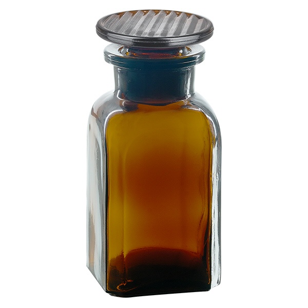 Vierkantflasche 100ml braun Weithals Glasstopfen