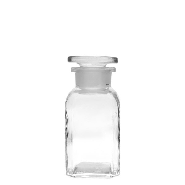 Vierkantflasche 100ml klar Weithals Glasstopfen