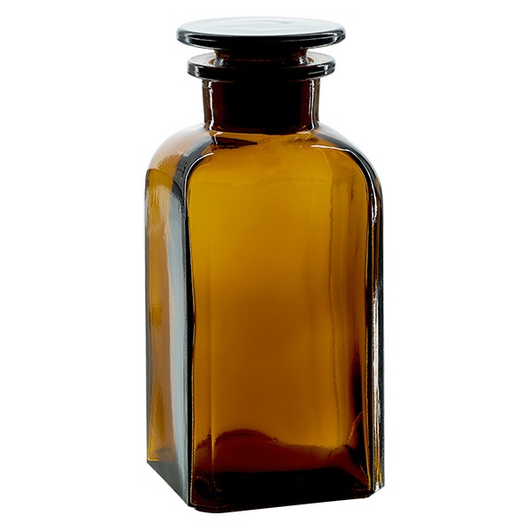 Vierkantflasche 350ml braun Weithals Glasstopfen